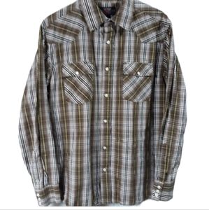 Steve & Barry's Western Pearl Snap Plaid Long Sleeve Shirt SZ  L